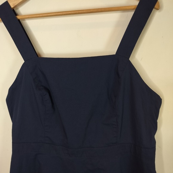 Banana Republic Organic Cotton Dress Navy Fit Flare Smocked - Picture 6 of 9